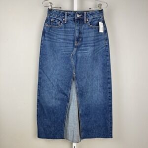 Old Navy Vivian High Rise Denim‎ Maxi Skirt Womens Size 2 Split Front New NWT